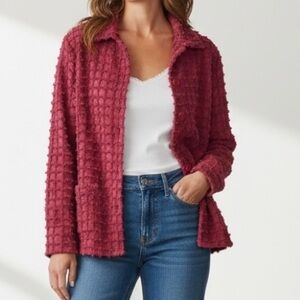 Vintage Bedford Fair Raspberry Pink textured window pane check Blazer chore coat